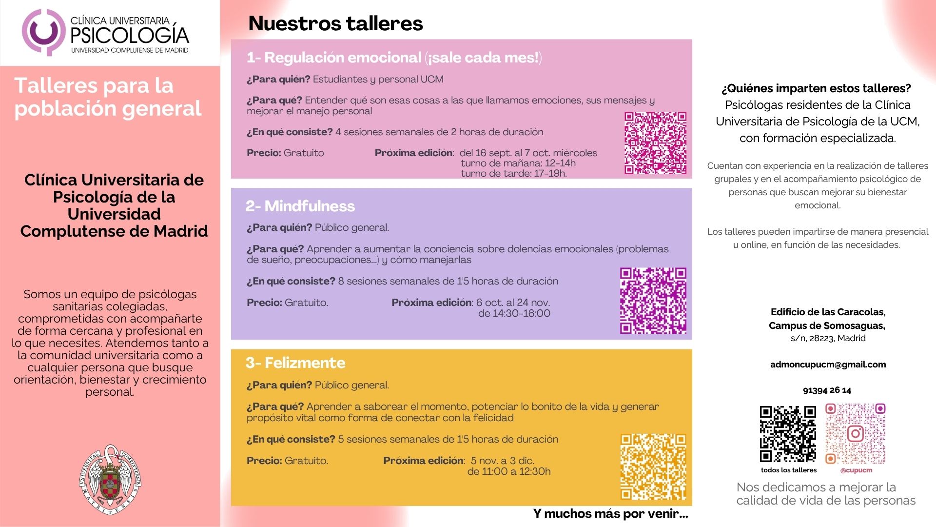 La Clínica Universitaria de Psicología de la UCM ofrece talleres gratuitos de regulación emocional, bienestar y mindfulness